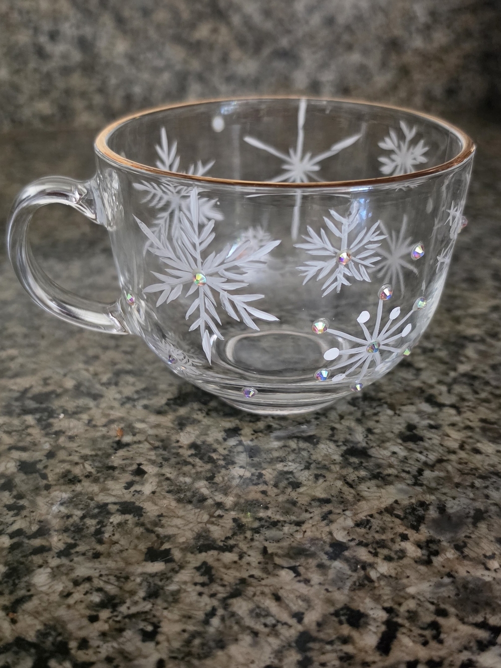 Glass Snowflake Accent Mug with Gold Rim - Picture 2 of 6